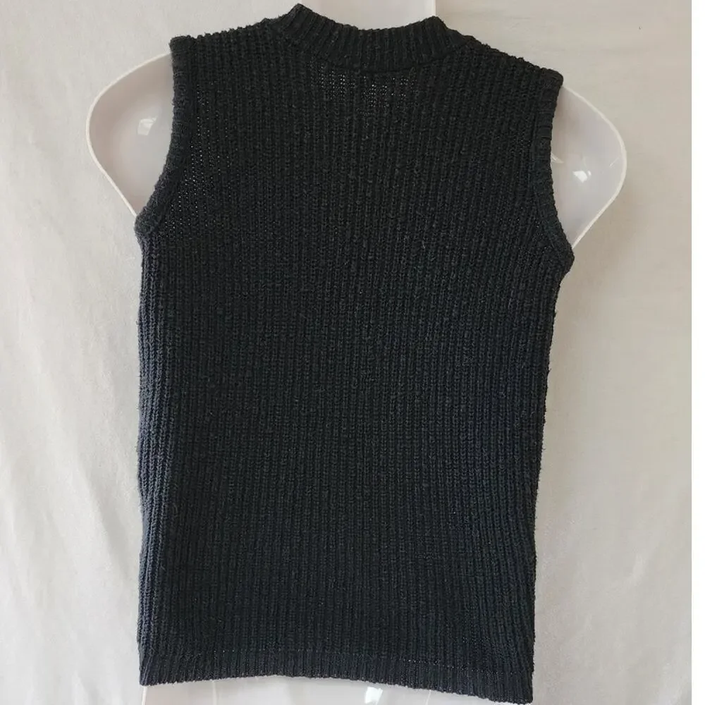 Knit Maven Vintage Ribbed Black Sleeveless Ribbed Sweater Women's Size Medium - Picture 2 of 7